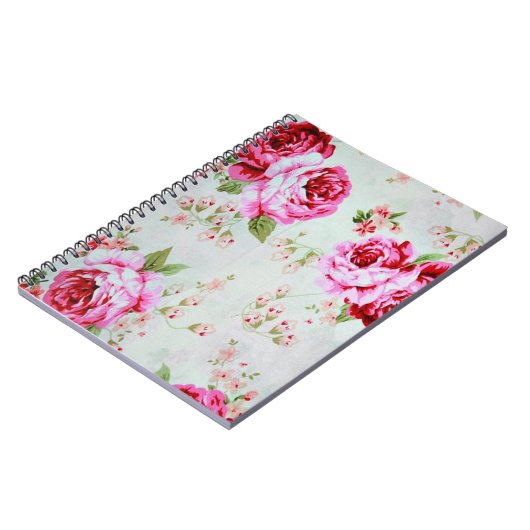 ヴィンテージのシックなコテージピンクのバラの花柄 ノートブック (左側)