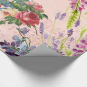 ヴィンテージのシックなピンクの青い鳥の花柄パターン ラッピングペーパー (角)