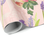 ヴィンテージのシックなピンクの青い鳥の花柄パターン ラッピングペーパー (ロールコーナー)