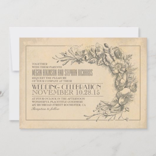 ヴィンテージのシックな結婚式招待状のアンティークの華麗さ 招待状 (正面)