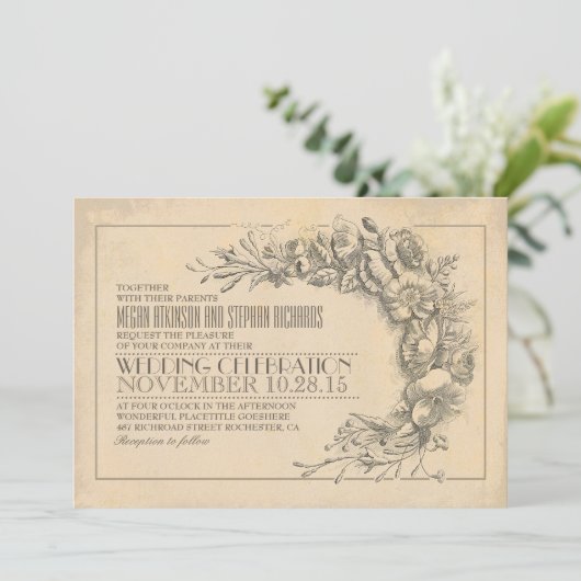 ヴィンテージのシックな結婚式招待状のアンティークの華麗さ 招待状 (スタンド正面)