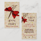 ヴィンテージのシックな美容師の赤い弓花柄のせん断 名刺 (正面/裏面)