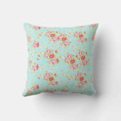 ヴィンテージのシックな花のバラの青いぼろぼろのばら色の花 クッション (裏面)