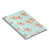 ヴィンテージのシックな花のバラの青いぼろぼろのばら色の花 ノートブック (右側)