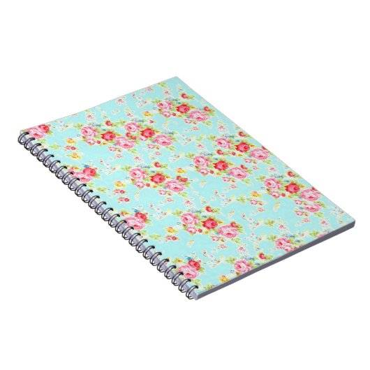 ヴィンテージのシックな花のバラの青いぼろぼろのばら色の花 ノートブック (右側)