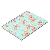 ヴィンテージのシックな花のバラの青いぼろぼろのばら色の花 ノートブック (左側)