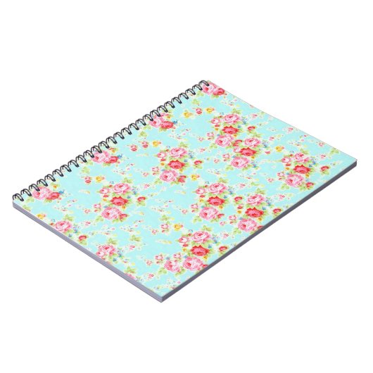 ヴィンテージのシックな花のバラの青いぼろぼろのばら色の花 ノートブック (左側)