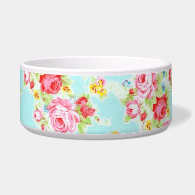 ヴィンテージのシックな花のバラの青いぼろぼろのばら色の花 ボウル (正面)