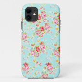 ヴィンテージのシックな花のバラの青いぼろぼろのばら色の花 Case-Mate iPhoneケース (裏面)