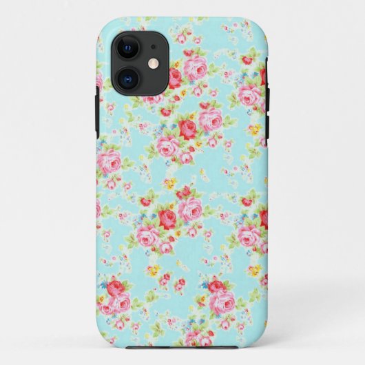 ヴィンテージのシックな花のバラの青いぼろぼろのばら色の花 Case-Mate iPhoneケース (裏面)