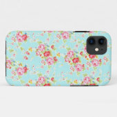 ヴィンテージのシックな花のバラの青いぼろぼろのばら色の花 Case-Mate iPhoneケース (裏面(横))