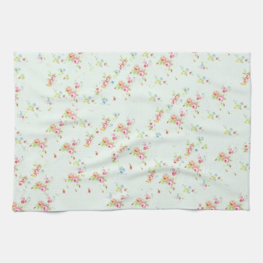 ヴィンテージのシックな花のローズピンクのぼろぼろのばら色の花 キッチンタオル (横)