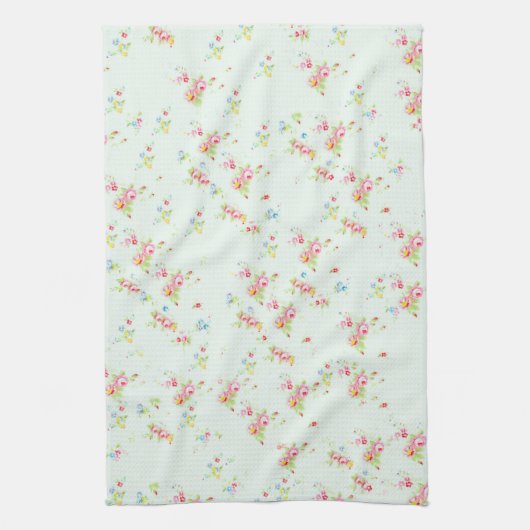 ヴィンテージのシックな花のローズピンクのぼろぼろのばら色の花 キッチンタオル (縦)