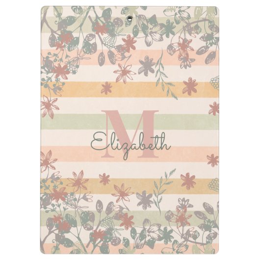 ヴィンテージのシックな花柄はと加えます一流のモノグラムを縞で飾ります クリップボード (裏面)