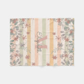 ヴィンテージのシックな花柄はと加えます一流のモノグラムを縞で飾ります フリースブランケット (正面(横))