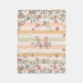 ヴィンテージのシックな花柄はと加えます一流のモノグラムを縞で飾ります フリースブランケット (正面)