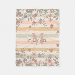 ヴィンテージのシックな花柄はと加えます一流のモノグラムを縞で飾ります フリースブランケット