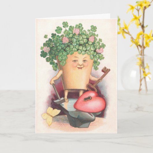 ヴィンテージのシャムロックのハートおよび主セントパトリックの日 カード (黄色い花)