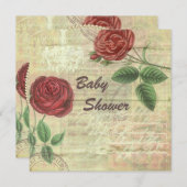 ヴィンテージのシャンデリア及び赤いバラのコラージュのベビーシャワー 招待状 (正面/裏面)