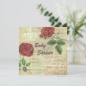 ヴィンテージのシャンデリア及び赤いバラのコラージュのベビーシャワー 招待状 (スタンド正面)