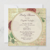 ヴィンテージのシャンデリア及び赤いバラのコラージュのベビーシャワー 招待状 (裏面)