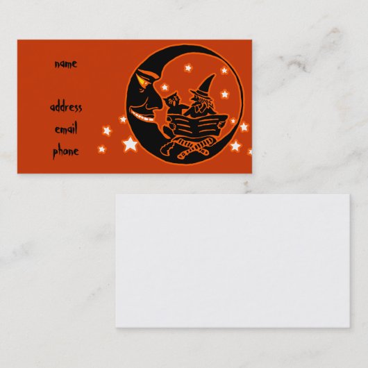 ヴィンテージのシルエットの魔法使いの猫および月 名刺 (正面/裏面)