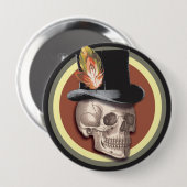 ヴィンテージのシルクハットのスカルボタン 缶バッジ (正面&裏面)