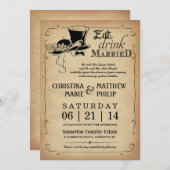 ヴィンテージのシルクハットの結婚式招待状 招待状 (正面/裏面)