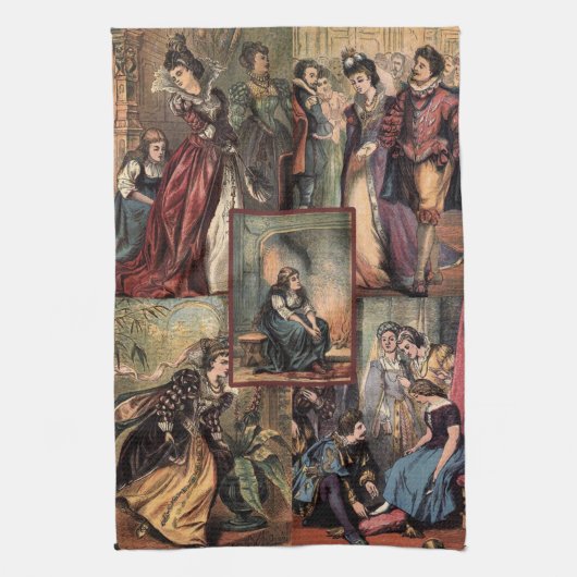 ヴィンテージのシンデレラのクリスマスのモンタージュ キッチンタオル (縦)