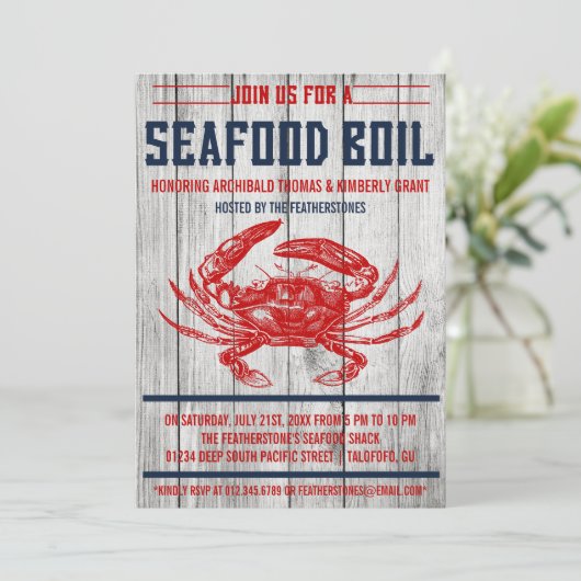 ヴィンテージのシーフードの沸騰パーティの招待状 招待状 (スタンド正面)