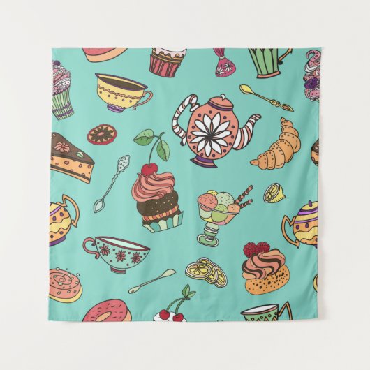 ヴィンテージのシームレスなパターンケーキ付き タペストリー (正面)