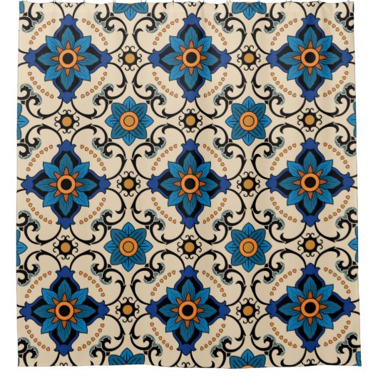 ヴィンテージのシームレスなパターン民族カラフルオーナメント シャワーカーテン (正面)