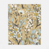 ヴィンテージのシームレスな花のパターン上の黒いバックグロ フリースブランケット (正面)