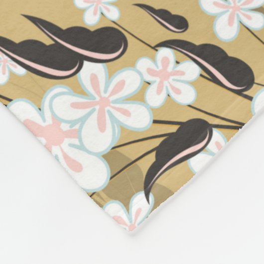 ヴィンテージのシームレスな花のパターン上の黒いバックグロ フリースブランケット (角)