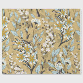 ヴィンテージのシームレスな花のパターン上の黒いバックグロ ラッピングペーパー (フラット)