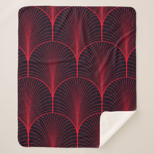 ヴィンテージのシームレスな赤と黒のアートデコ壁紙 シェルパブランケット (正面)