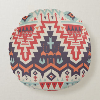 ヴィンテージのシームレスな部族パターン。幾何学的倫理 ラウンドクッション