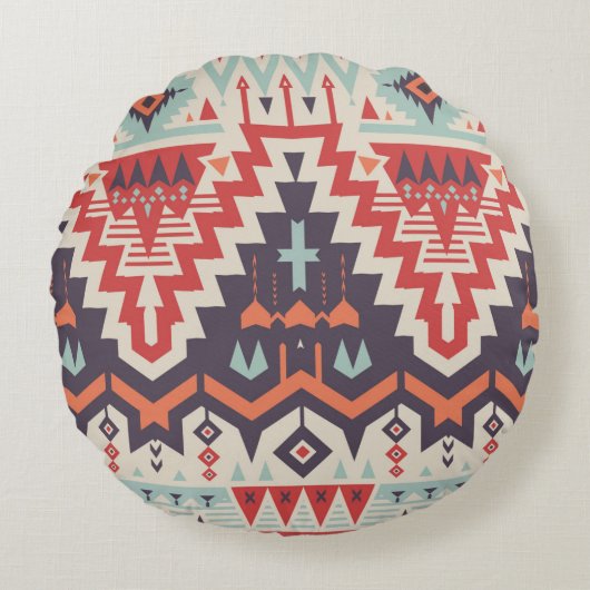 ヴィンテージのシームレスな部族パターン。幾何学的倫理 ラウンドクッション (正面)