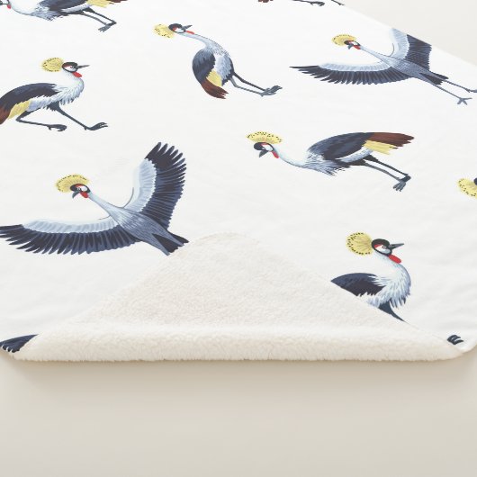ヴィンテージのシームレスパターンと冠を付けたクレーンバード。 シェルパブランケット (3/4)