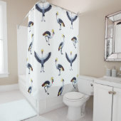 ヴィンテージのシームレスパターンと冠を付けたクレーンバード。 シャワーカーテン (インサイチュ)