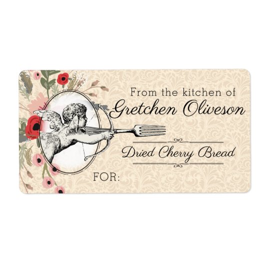 ヴィンテージのシールのキッチンからカピッドのフォーク ラベル (正面)