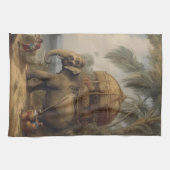 ヴィンテージのシーン象とハウダ キッチンタオル (横)