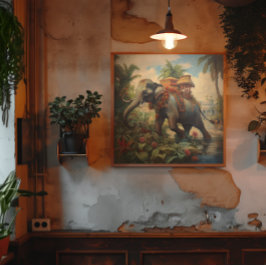 ヴィンテージのシーン象とハウダ キャンバスプリント