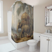 ヴィンテージのシーン象とハウダ シャワーカーテン (インサイチュ)