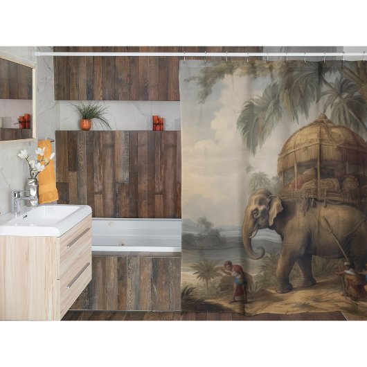 ヴィンテージのシーン象とハウダ シャワーカーテン
