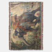 ヴィンテージのシーン象とハウダ スローブランケット (正面縦)