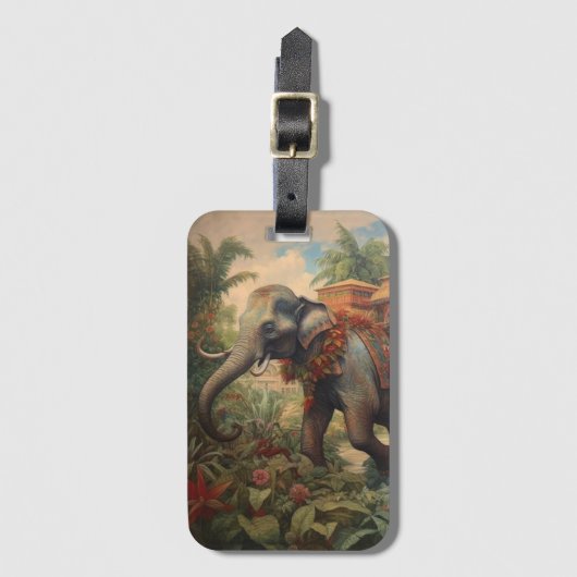 ヴィンテージのシーン象とハウダ ラゲッジタグ (正面縦)
