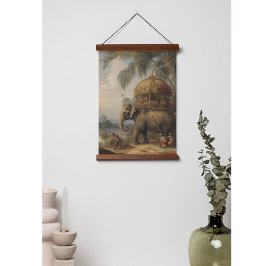 ヴィンテージのシーン象とハウダ 吊り下げ型タペストリー