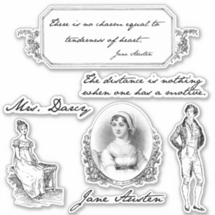 ヴィンテージのジェーンAustenの引用文および版木、銅版、版画 シール