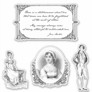 ヴィンテージのジェーンAustenの引用文および版木、銅版、版画 シール